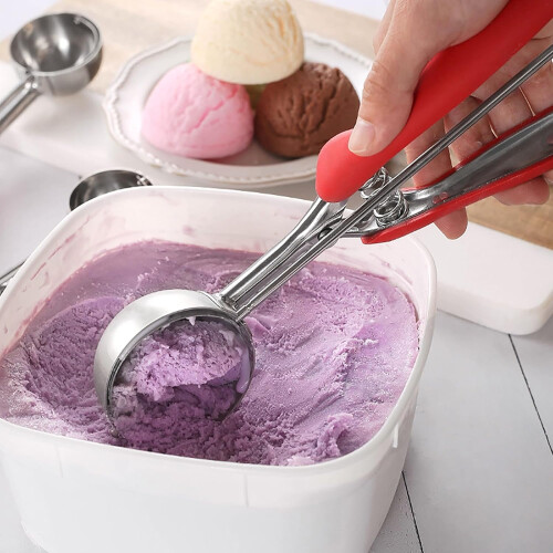 Small Red Silicone Ice Cream Scoop with Ergonomic Grip for Fruit and MultiPurpose Scooping 2