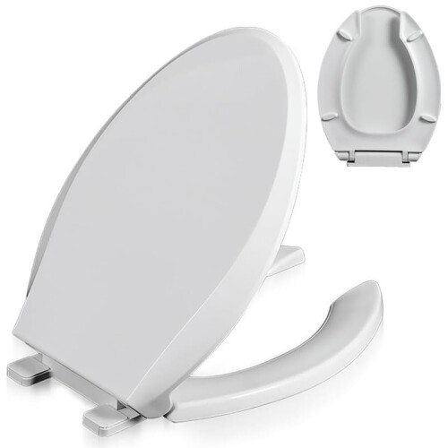 Soft Close Toilet Seat White PP VShaped Heavy Duty Open Front with Quick Release Hinges