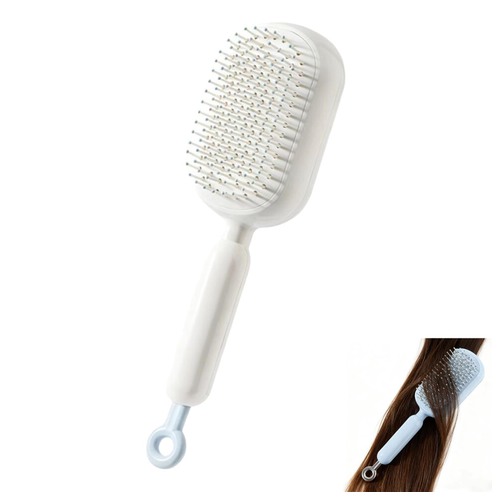 Detangling Hair Brush with Retractable Cushion, Anti Static Massage Brush for Wet and Dry Curly Hair, White