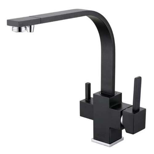 Solid Copper 3 Way Kitchen Mixer Tap with Tri Flow and 360 Swivel Spout