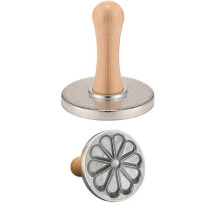 Cookie Press with Ergonomic Wooden Handle and Durable Metal Mould for Biscuit Stamp Baking 3Inch