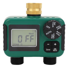 Garden Water Timer 2 Outlet with Brass Inlet, Programmable Dual Zone Irrigation, IPX5 Weatherproof