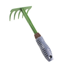 Durable Metal Garden Rake with 5 Teeth for Lawn Cleaning and Pet Waste Removal Green