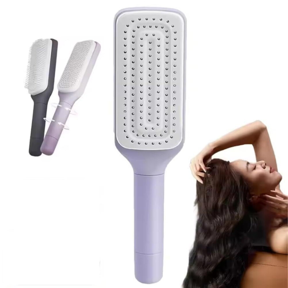 Self Cleaning Hair Brush for Women with Retractable Bristles, Anti Static Detangling, Light Purple
