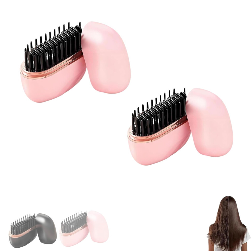 Pink Cordless Hair Straightener Brush With 3 Temp Settings, Fast Heatup, Antiscald, 2Pcs