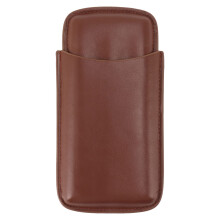 Brown Leather Cigar Case with Cutter Pocket for 3 Cigars Travel Humidor
