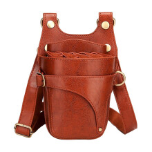 Hairdressing Tool Belt PU Leather Scissor Holster with Adjustable Strap Large Capacity Brown