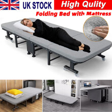 Portable Folding Guest Bed Adjustable Single Sleeper Bed with Mattress & Wheels