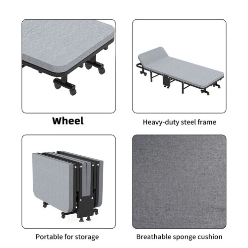 Portable Folding Guest Bed Adjustable Single Sleeper Bed with Mattress & Wheels 1