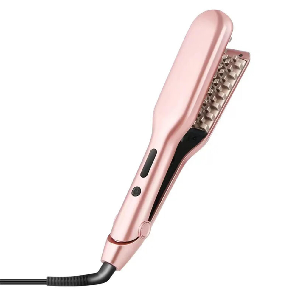Hair Crimper and Curling Iron 2 in 1 Tourmaline Ceramic Root Volumizer Dual Voltage Pink US