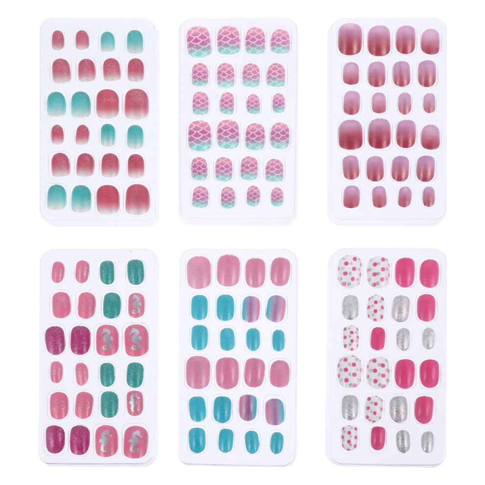 Hims 6 Boxes/144pcs Kids Fake Nails Adorable Full Cover False Nails Girls Nail Arts