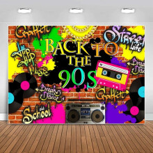 Back to The 90s Backdrop, Retro Graffiti Brick Wall, 1990s Hip Hop Photography Background for Men Women, 90's Birthday Decorations, Old School Prom
