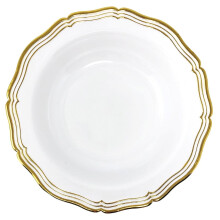 VEZEE Aristocrat Collection Plastic Soup Bowls White & Gold 12 oz Pack of 40