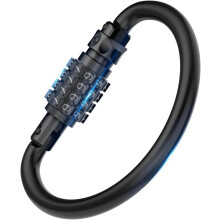Heavy Duty D-Shape Combo Lock with Carabiner Clip, compatible with bike security cable, helmet, fence, travel case (Black)