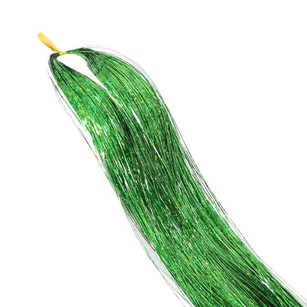 Unisex Green Hair Tinsel Clip In Extensions 94Cm Glitter Strands Sparkle Heat Resistant For Women Girls