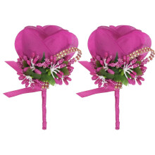 MECCANIXITY 2 Pcs Boutonnieres Wedding Rose Groom Boutonnieres with Pin and Clip for Wedding Party Ceremony Anniversary Formal Dinner Rose Red