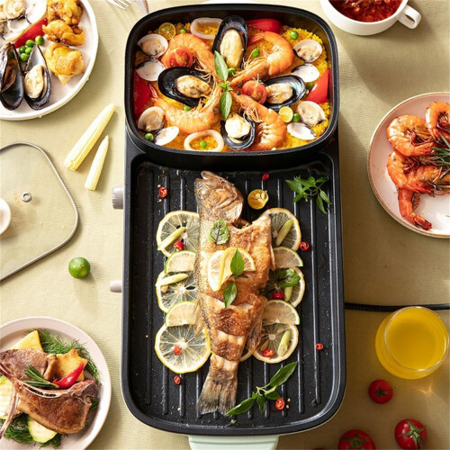 Electric MultiFunction Cooking Pot and Wok with Grill, Adjustable Temperature Control 1