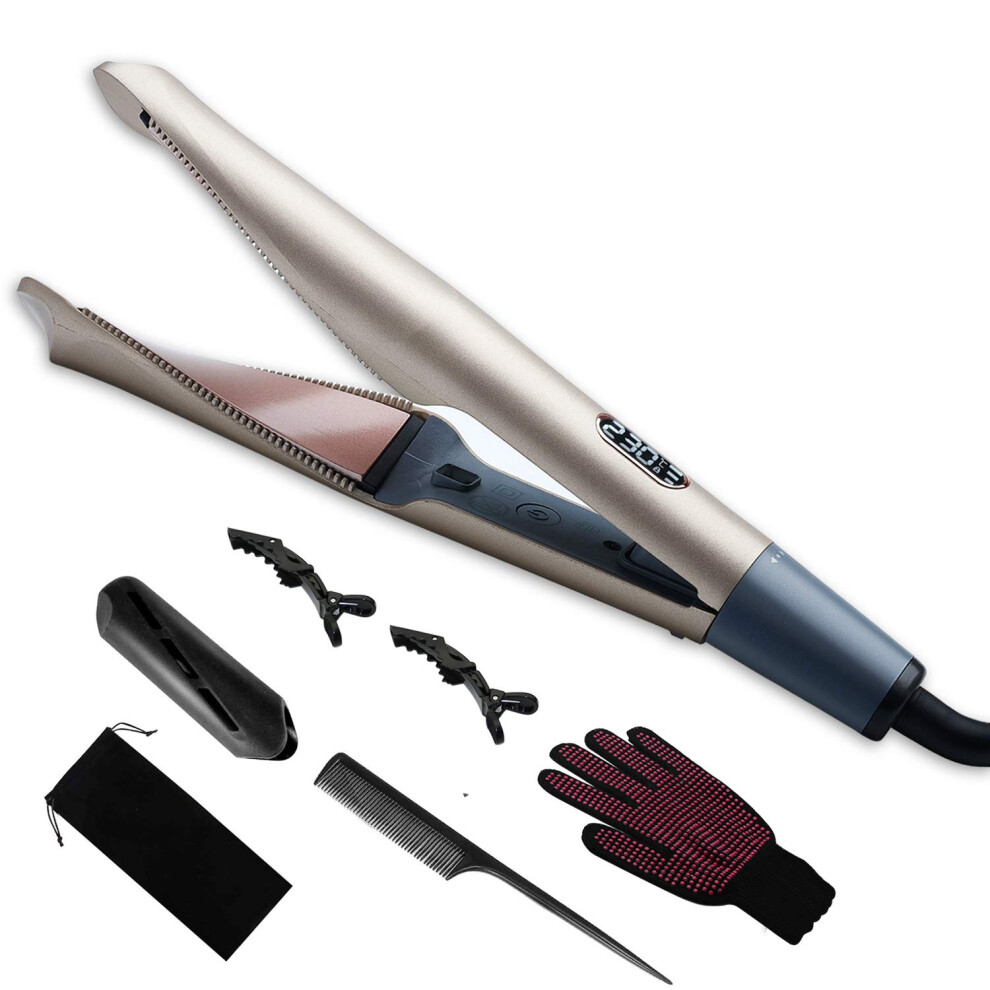 2 in 1 Hair Straightener and Curler with Ceramic Plates, LCD Display, Adjustable Temp, Dual Voltage