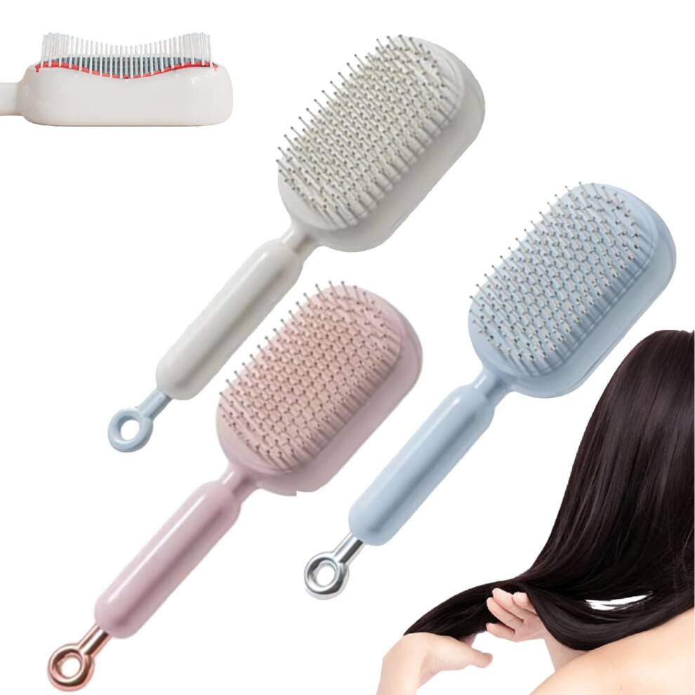 Retractable Cushion Massage Hair Brush with OneClick Self Cleaning for All Hair Types