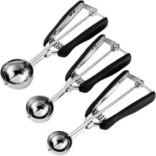 Ice Cream Scoop Set Stainless Steel with Trigger Release Ergonomic Comfort Grip 3 Sizes Black