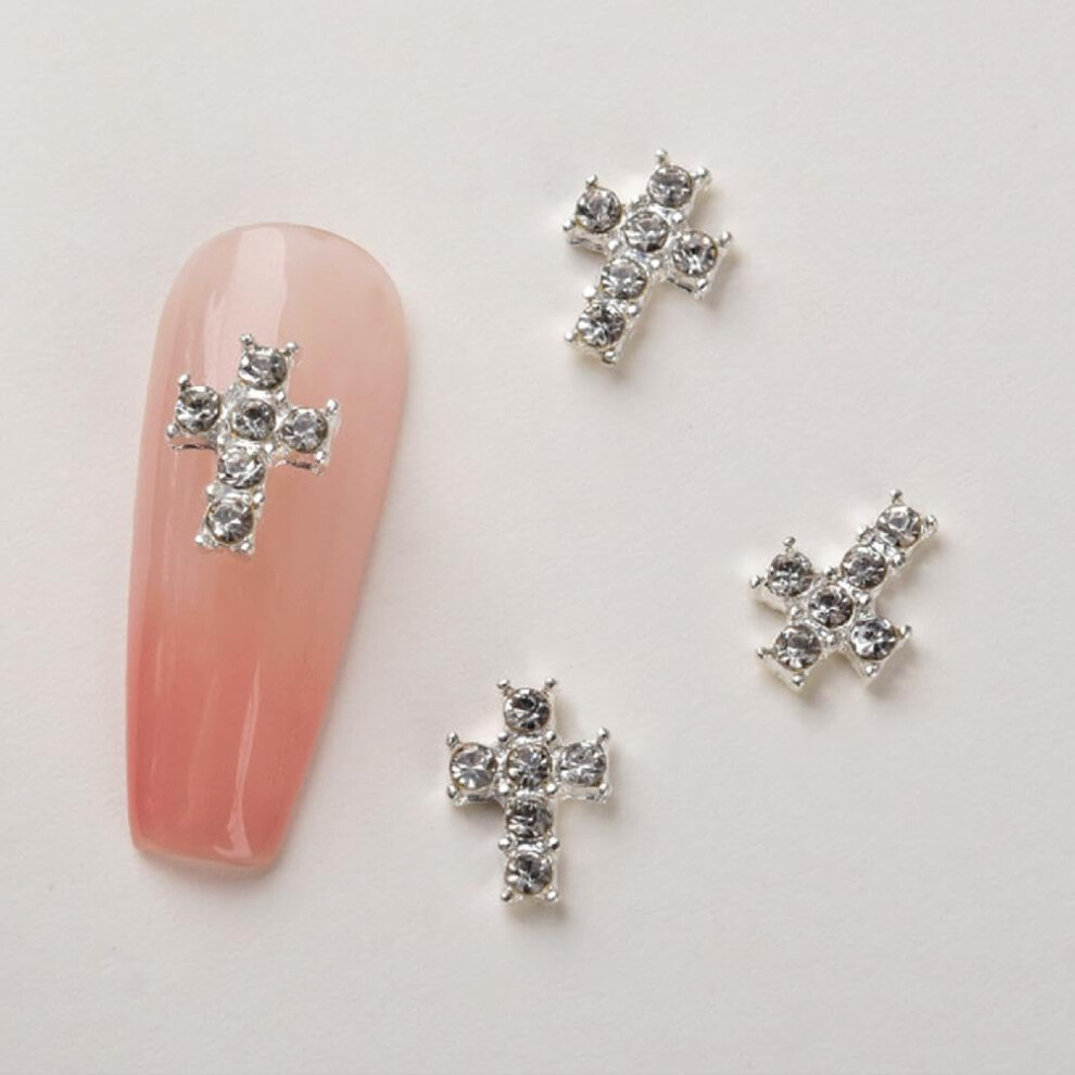 10 Pack 3D Cross Nail Art Rhinestones Alloy Charms with Sparkling Accents for DIY Acrylic Nails