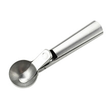 Ice Cream Scoop Stainless Steel Scooper with Ergonomic Curved Handle for Hard Ice Cream and Fruit Silver 4.8x18.5cm
