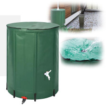 200L Foldable Rain Barrel with Filter Screen, Weatherproof PVC Outdoor Water Storage Tank for Garden