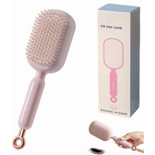Boar Bristle Paddle Hair Brush with Retractable Cushion Pad for Frizz Control and Smooth Hair, Pink