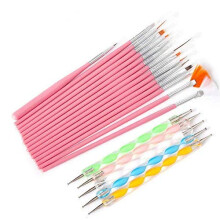 20 Piece Nail Art Brush Set with Dotting Tools for Manicure, Precision Painting and Design Pens Pink