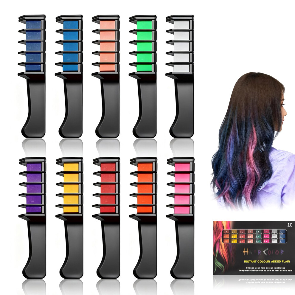 Hair Chalk Combs 10 Colors Temporary Washable NonToxic Hair Color for Kids and Adults
