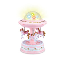 Music Box Cartoon Style Go-Around Lightweight Projection Music Box Carousel Luminous Gift for Children-Pink
