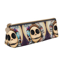 Nightmare Before Christmas Triangle Pencil Case, Black Leather Pen Pouch with Zipper, Compatible with Fountain Pens & Markers, White