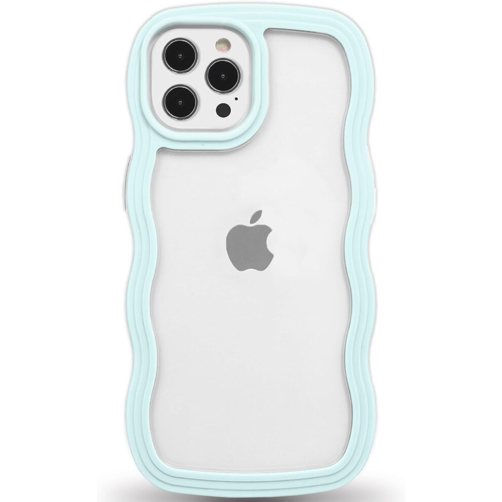 Anuck Compatible With Iphone 12 Pro Max Case, Wavy Edge Clear Back, Anti-Slip Shockproof Tpu & Hard Bumper, Light Blue 9377112394084