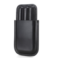 Leather Cigar Travel Case for 3 Cigars with Humidor, Compact Design, Gift for Men Black