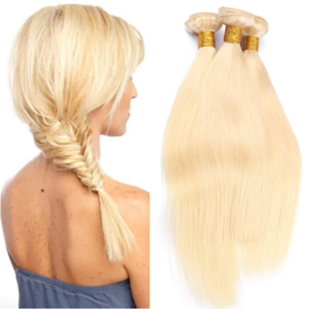 Unisex 613 Blonde Virgin Brazilian Straight Human Hair Bundles 1030In Double Weft Bleach Blonde Extensions