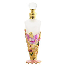 30ml Vintage Frosted Glass Perfume Bottle with Elegant Angel Pattern, Refillable Conical Design