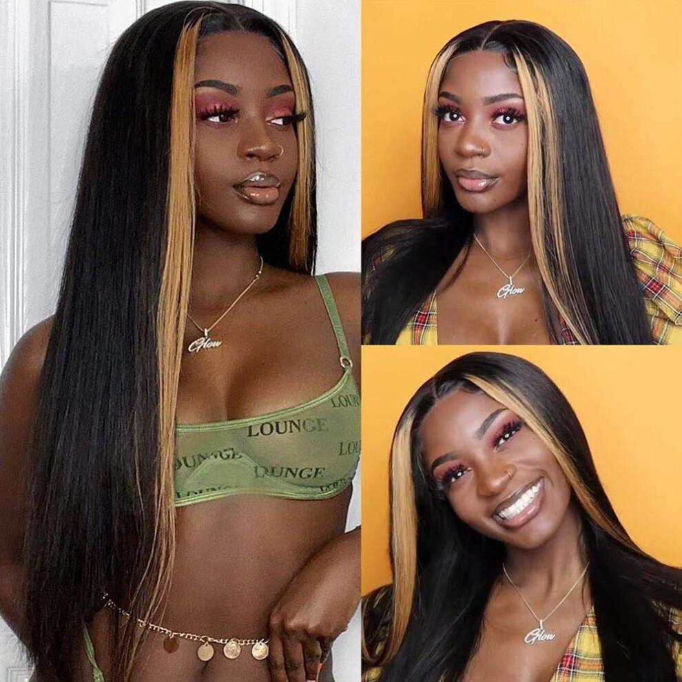 Unisex Brazilian Lace Front Wig With Highlights 1B/27 Human Hair, Pre Plucked Glueless, 8 Inch