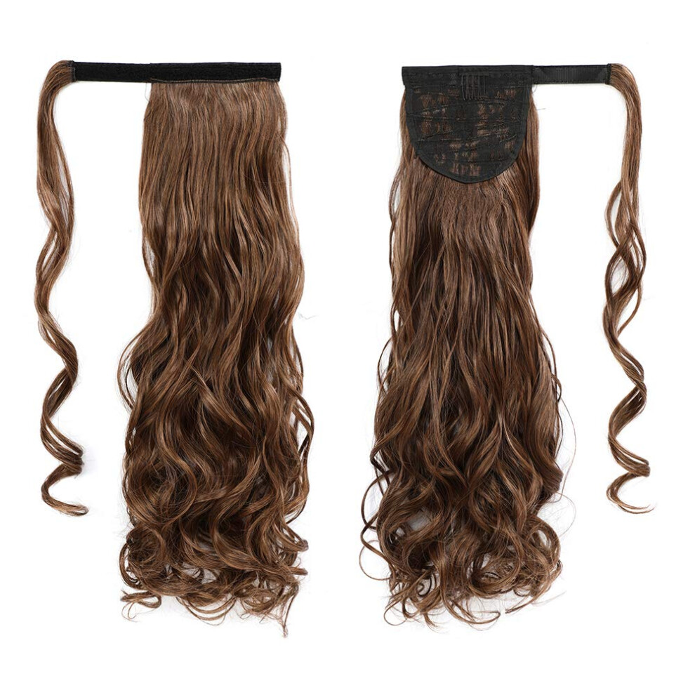 Ponytail Extension 22 Inch Wavy Heat Resistant Synthetic Wrap Around Hairpiece with Natural Waves (4/30#)