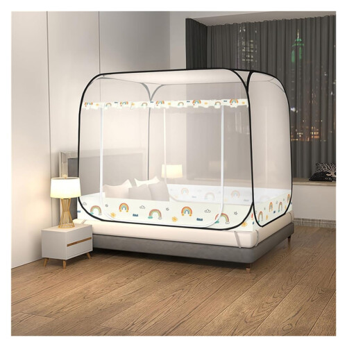 Mosquito Net Bed Canopy with Breathable Mesh, Foldable 360 Coverage for Double and Single Beds