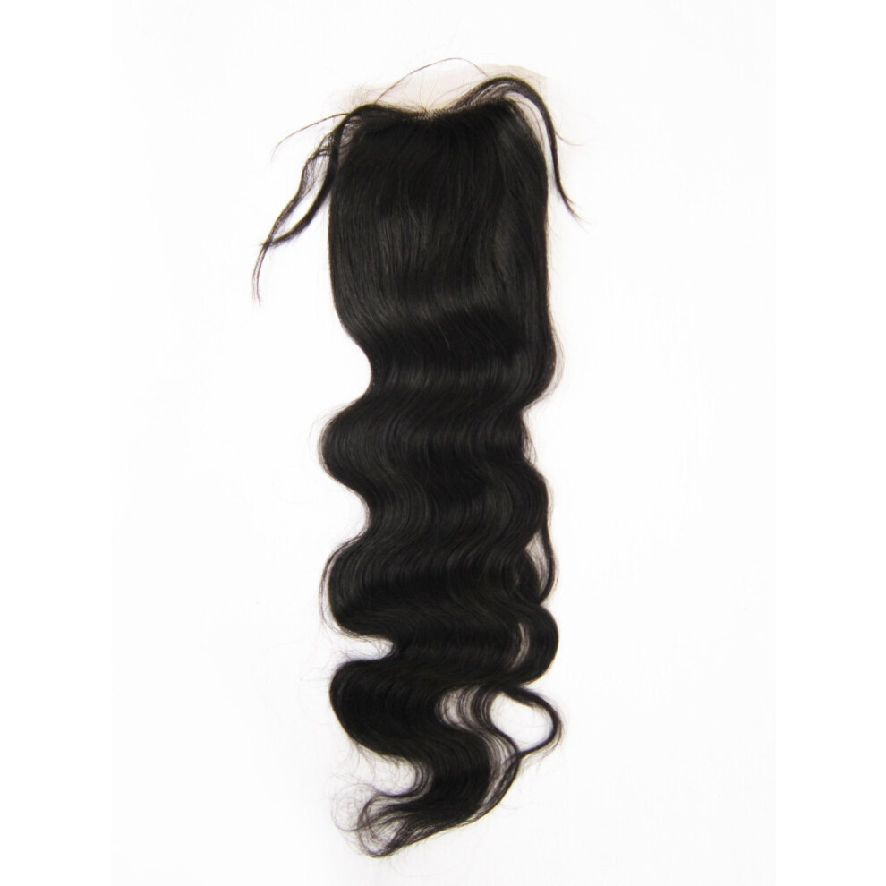Unisex Black 4X4 Brazilian Virgin Human Hair Lace Closure 12 Inch Body Wave 130% Density 1B Natural Hairline