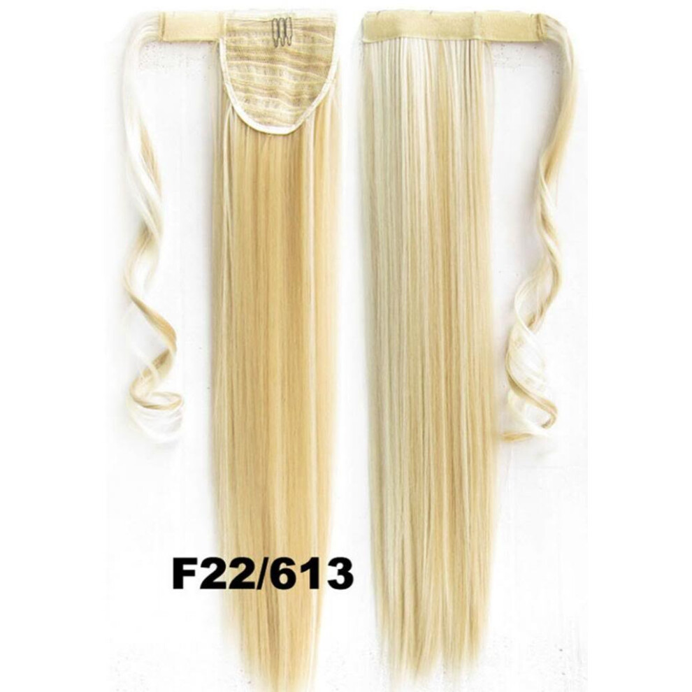 22 Inch Clip In Wrap Around Ponytail Hair Extension Long Straight F22/613 Light Blonde