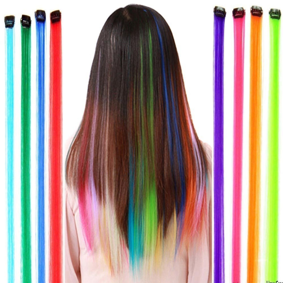 Unisex Clip In Colorful Synthetic Hair Extensions 6Pcs With Secure Pins For Instant Party Hairstyle