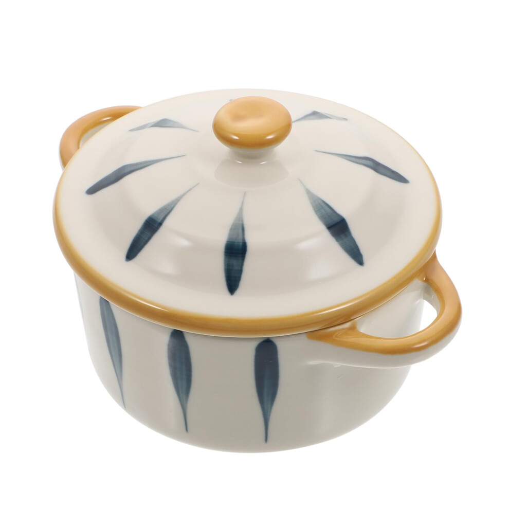 Microwave Safe HandPainted Ceramic Bowl with Lid for Baby Food, Cooking and Serving
