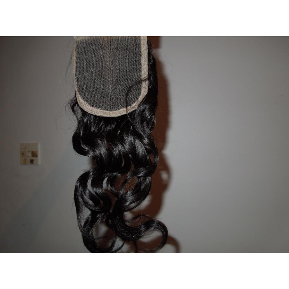 Unisex Cambodian Virgin Hair Closure 16 Inch Body Wave 5X5 Mid Part Natural Color Remy With Full Volume