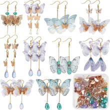 1 Box 10 Pairs Butterfly Wing Charms Filigree Earring Making Kit with Faceted Glass Beads for Jewelry Crafting, Compatible with DIY Fabric Insect