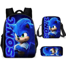 SONIC backpack Sonic elementary school backpack 3-piece anime cartoon backpack shoulder bag pencil bag Style D three-piece