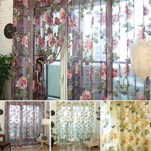 Walbest Elegant Flower Pattern Sheer Curtain, Compatible with Bedroom Living Room Kitchen, Fresh Floral Print Tulle Voile Drape