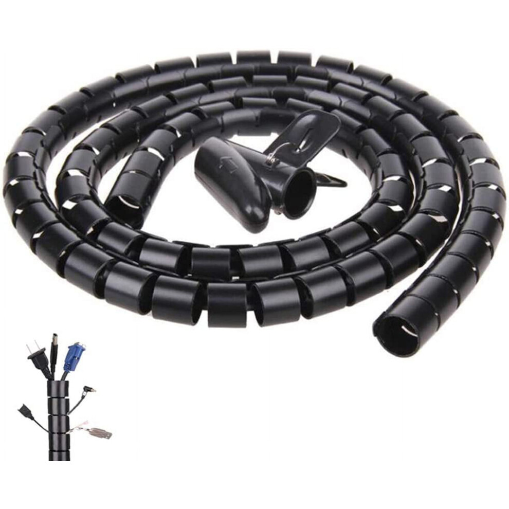 Black Spiral Winding Cable Management Pipe Wire Wrap Line Coi Tube, Flexible Cord Covered Protective Bundler Sleeve 9377112399669