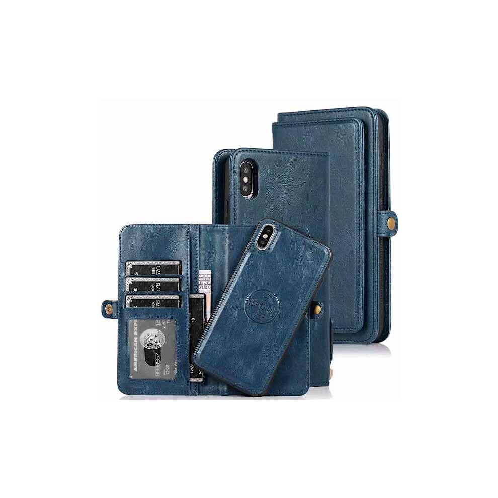 Compatible With Iphone X/Xs - Rugged Heavy Duty Wallet Case Dark Blue 9027700391796