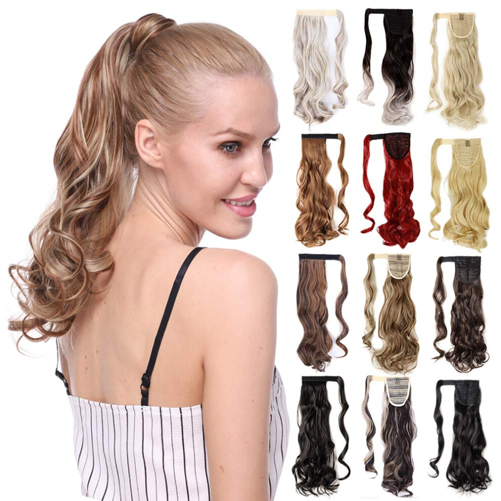 Unisex Curly Ash Blonde Wrap Around Ponytail Hair Extension Clip In Long Synthetic Hairpiece For Women